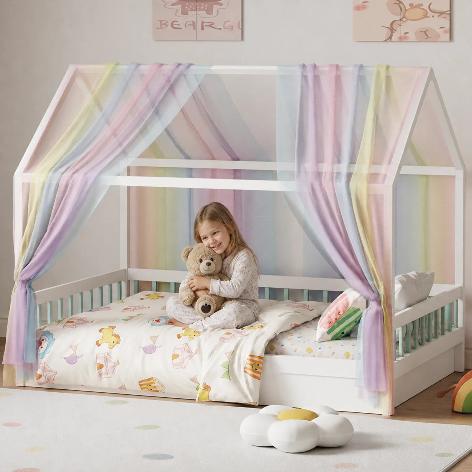 ciel de lit cabane arc en ciel enfant peluche