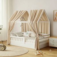 ciel de lit cabane beige attaché