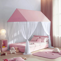 ciel de lit cabane princesse rose et blanc