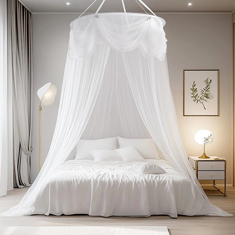 ciel de lit princesse à dôme rond blanc chambre
