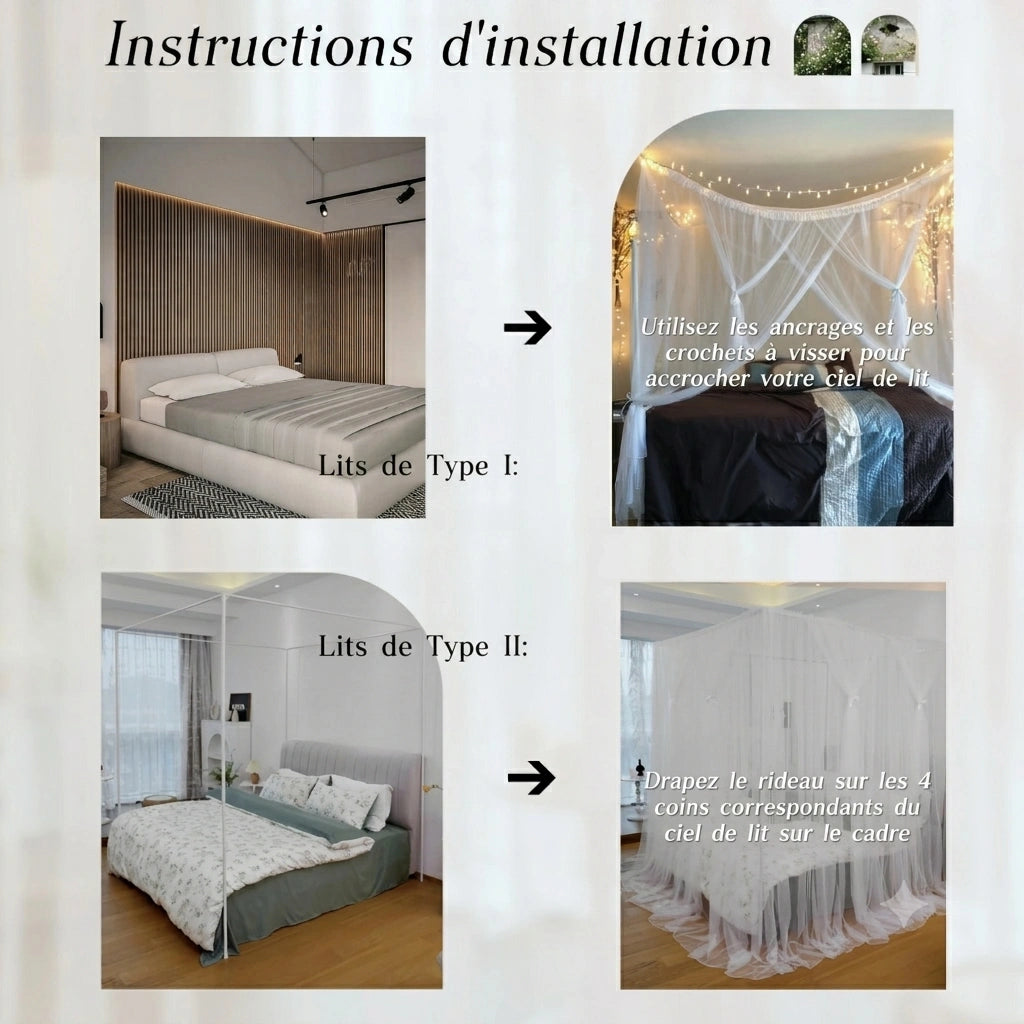 rideaux ciel de lit baldaquin adulte installation Image